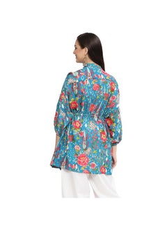 Biba BIBA Women Printed Straight Mix and Match Blouse (Rajniwas19577_Teal_40)  - Image 4