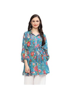 Biba BIBA Women Printed Straight Mix and Match Blouse (Rajniwas19577_Teal_40)  - Image 1