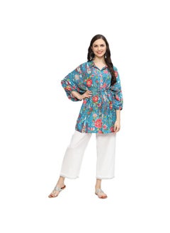 Biba BIBA Women Printed Straight Mix and Match Blouse (Rajniwas19577_Teal_40)  - Image 5
