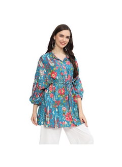 Biba BIBA Women Printed Straight Mix and Match Blouse (Rajniwas19577_Teal_40)  - Image 3