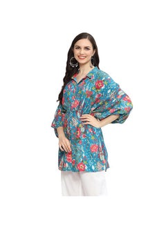 Biba BIBA Women Printed Straight Mix and Match Blouse (Rajniwas19577_Teal_40)  - Image 2