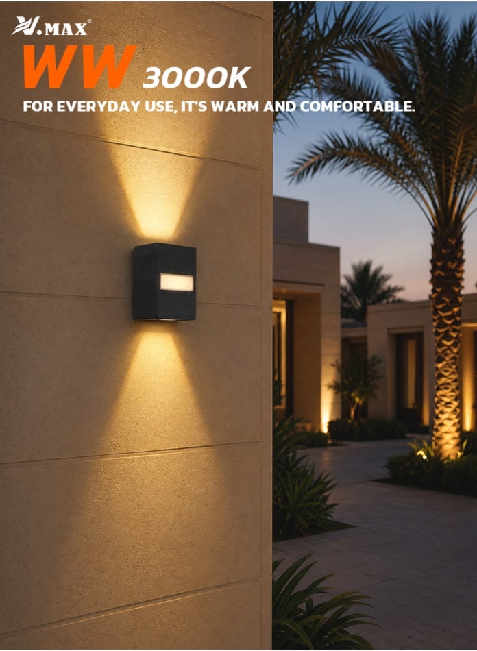 Vmax 6W IP65 Outdoor LED Wired Wall Light, 3000K Warm White Up Down Wall Lamp, Aluminum Waterproof Wall Sconce, 560Lm SMD Light, Modern Exterior Light for Villa, Garden, Corridor & Balcony - Image 1