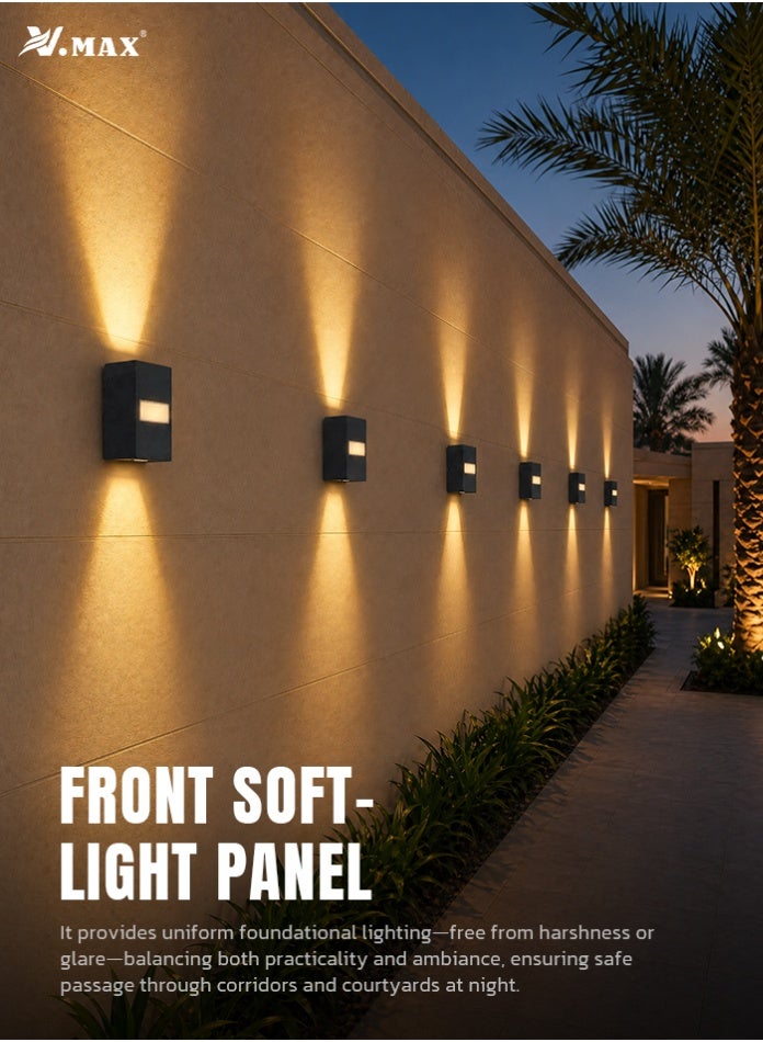 Vmax 6W IP65 Outdoor LED Wired Wall Light, 3000K Warm White Up Down Wall Lamp, Aluminum Waterproof Wall Sconce, 560Lm SMD Light, Modern Exterior Light for Villa, Garden, Corridor & Balcony - Image 3
