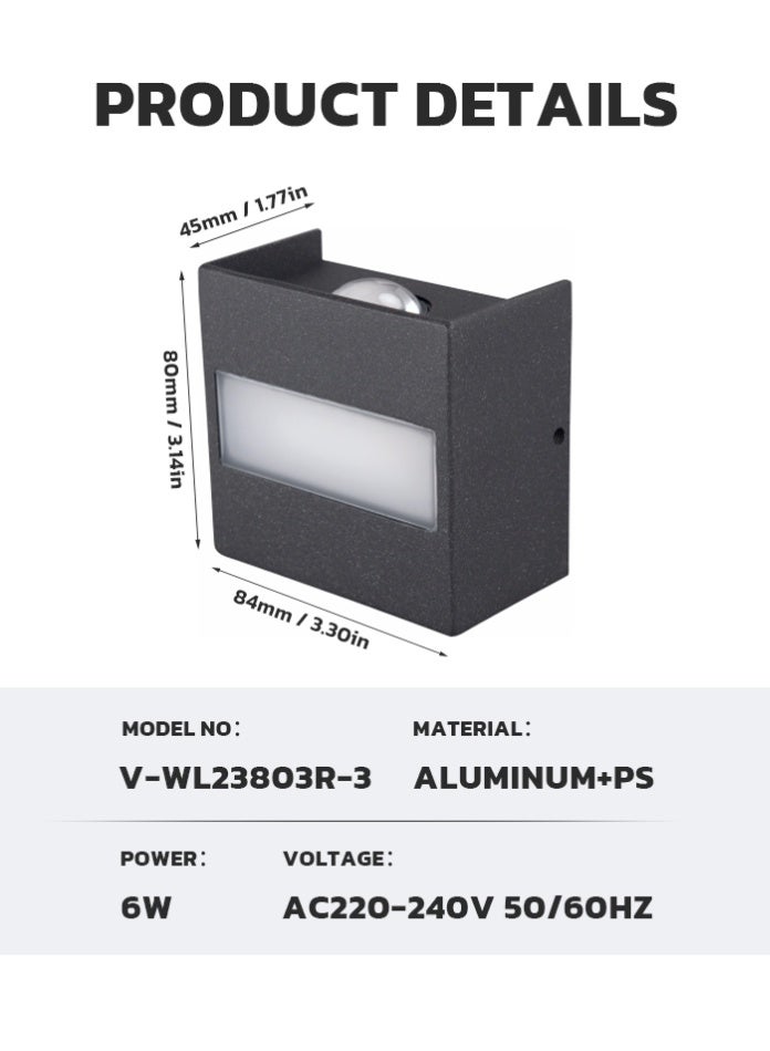Vmax 6W IP65 Outdoor LED Wired Wall Light, 3000K Warm White Up Down Wall Lamp, Aluminum Waterproof Wall Sconce, 560Lm SMD Light, Modern Exterior Light for Villa, Garden, Corridor & Balcony - Image 5