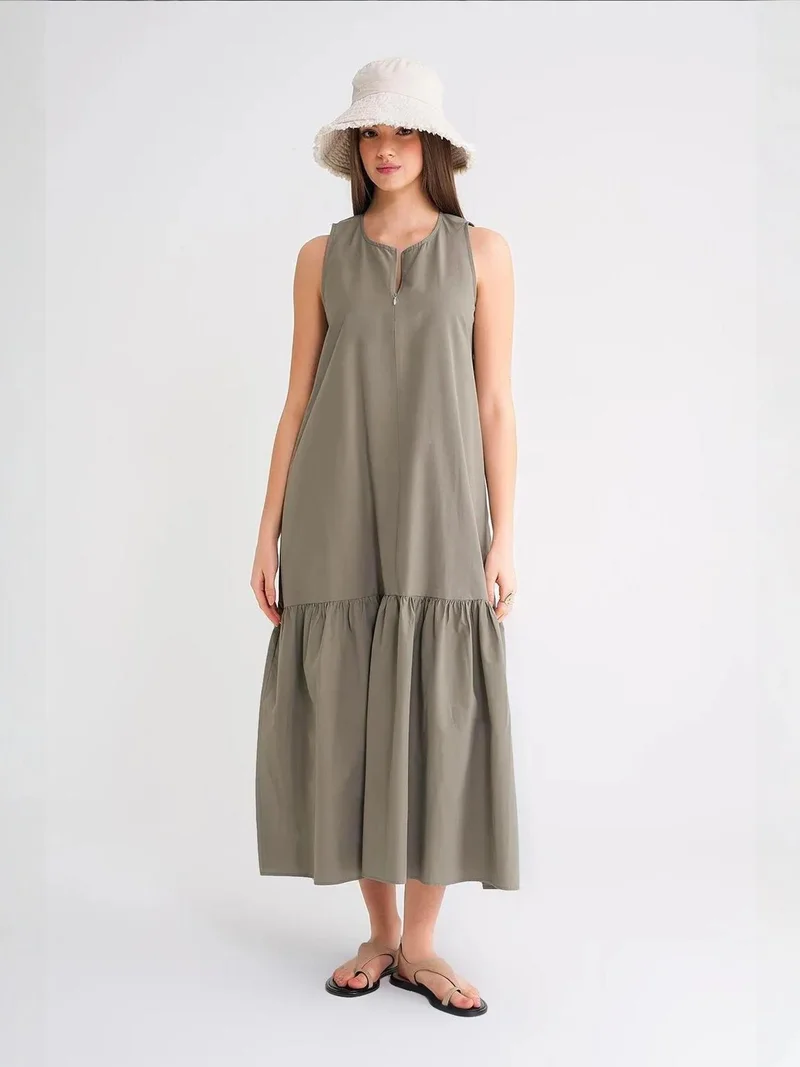 MixRay Mixray Maxi Dress with Collar and Ruffle Details