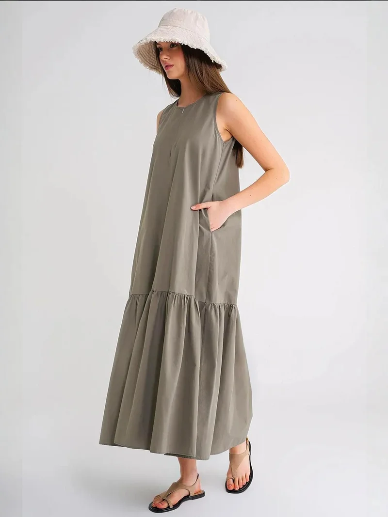 MixRay Mixray Maxi Dress with Collar and Ruffle Details