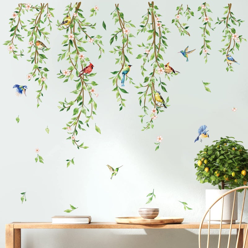 decalmile Hanging Vine Wall Decals Birds Green Leaf Wall Stickers Bedroom Living Room Office Kitchen Wall Decor - Image 3