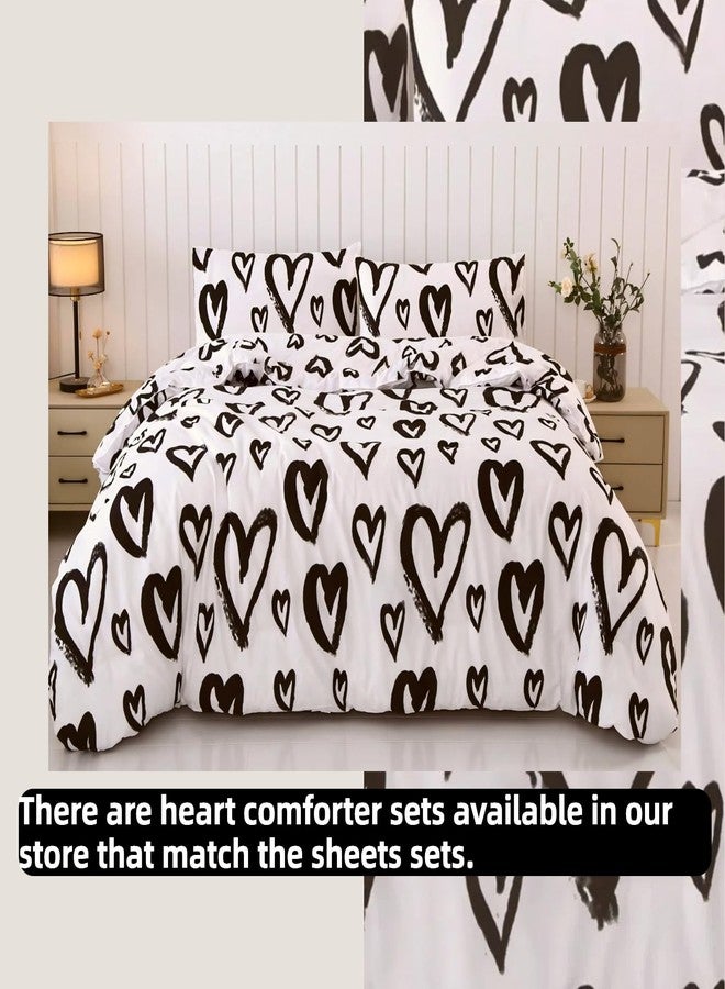 SDIII 4PCS Love Heart Sheets Set Queen, Soft Microfiber Black and White Heart Bed Sheets Queen, Romantic Hearts Bedding Sheet Deep Pocket All Season - Image 5