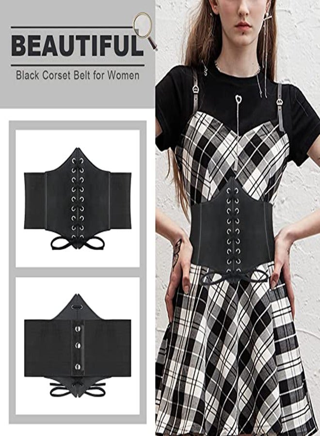 Corset Belt for Women, 2 Pcs Wide Elastic Waistband Waist Belt for Girls Fits Waist 26-36 Inches, Women’s Elastic Costume Waist Belt Lace-up Tied Corset Belts, Shirt Dress Decorative Belt