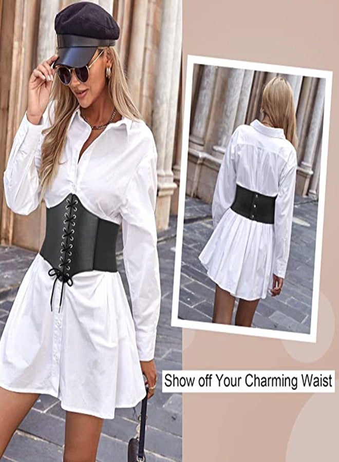 Corset Belt for Women, 2 Pcs Wide Elastic Waistband Waist Belt for Girls Fits Waist 26-36 Inches, Women’s Elastic Costume Waist Belt Lace-up Tied Corset Belts, Shirt Dress Decorative Belt