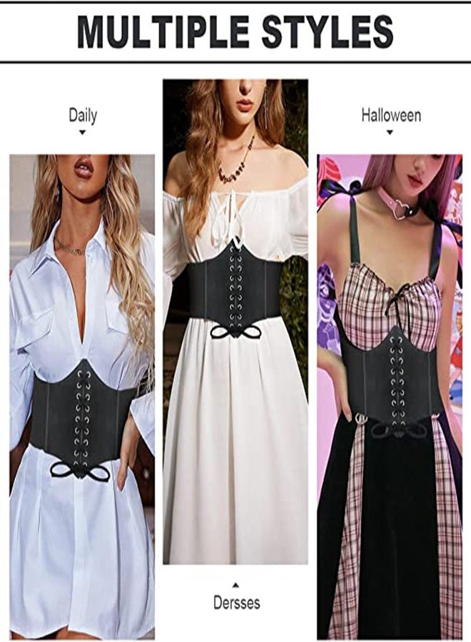 Corset Belt for Women, 2 Pcs Wide Elastic Waistband Waist Belt for Girls Fits Waist 26-36 Inches, Women’s Elastic Costume Waist Belt Lace-up Tied Corset Belts, Shirt Dress Decorative Belt