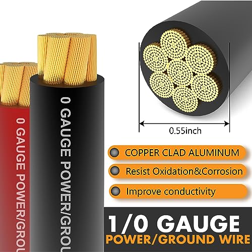 Jeemiter 1/0 Gauge CCA Wire Kit - 20ft Red & 20ft Black with Free Wire Cutter | Car Amplifier Power & Ground Cable for Big 3 Upgrade, Solar, RV - Image 2