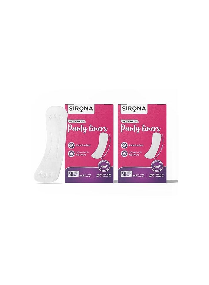 Sirona Dry Comfort Daily Use Panty Liners for Women Large, 120 Liners - Soft Cottony Panty Liner Pads for Women with 8 hours Protection - Image 1