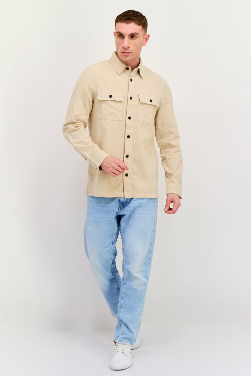 Threadbare Men Regular Fit Solid Long Sleeves Casual Shirt, Beige - Image 4