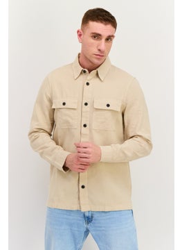 Threadbare Men Regular Fit Solid Long Sleeves Casual Shirt, Beige  - Image 1