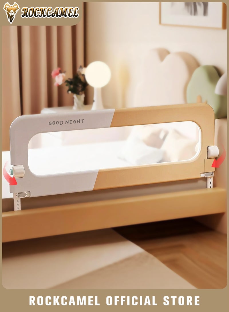 ROCKCAMEL واقي سرير الأطفال، واقي سرير قابل للطي على شكل حرف L مع حزمة براغي، سياج سرير آمن، ارتفاعات قابلة للتعديل ودرابزين حماية سرير متأرجح للأطفال الصغار، كاكي (قطعة واحدة لكل جانب، عرض 1.8 متر) - Image 1