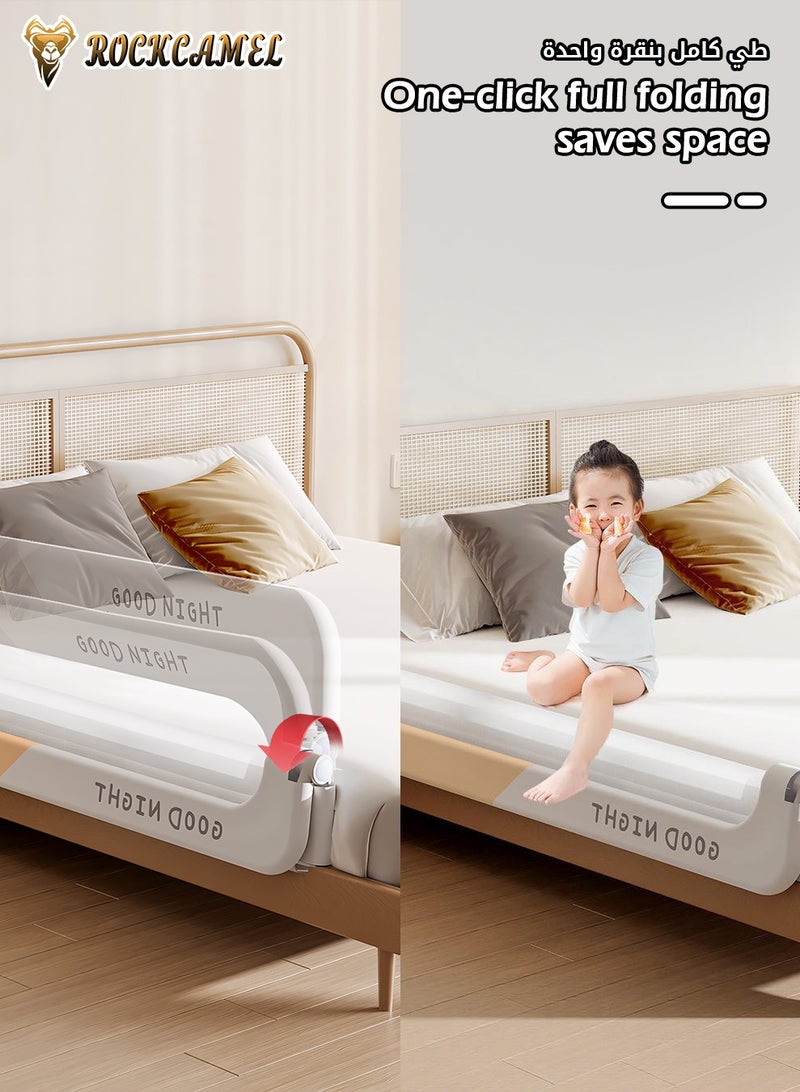 ROCKCAMEL واقي سرير الأطفال، واقي سرير قابل للطي على شكل حرف L مع حزمة براغي، سياج سرير آمن، ارتفاعات قابلة للتعديل ودرابزين حماية سرير متأرجح للأطفال الصغار، كاكي (قطعة واحدة لكل جانب، عرض 1.8 متر) - Image 4