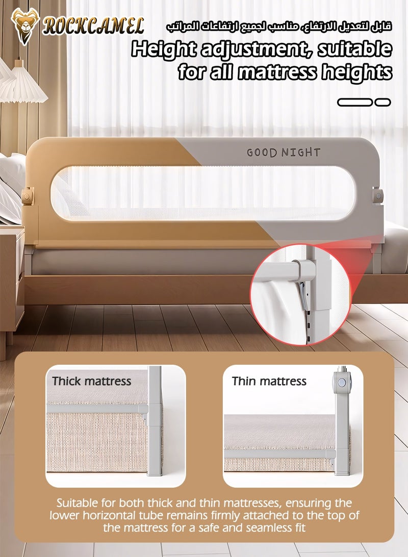 ROCKCAMEL واقي سرير الأطفال، واقي سرير قابل للطي على شكل حرف L مع حزمة براغي، سياج سرير آمن، ارتفاعات قابلة للتعديل ودرابزين حماية سرير متأرجح للأطفال الصغار، كاكي (قطعة واحدة لكل جانب، عرض 1.8 متر) - Image 3