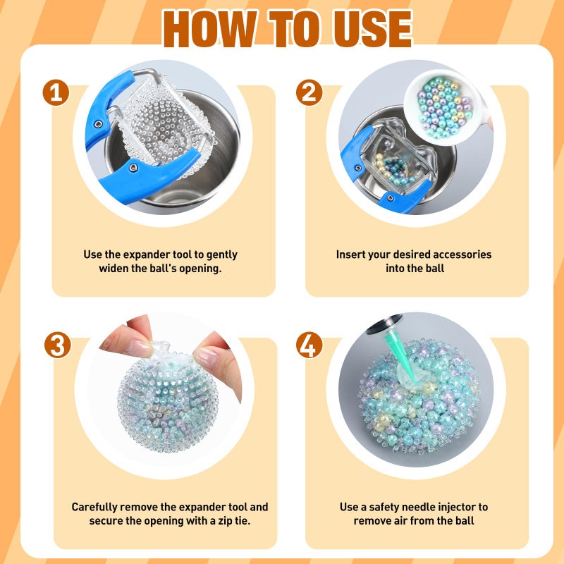 Simgoing 24 Pcs DIY Stress Ball Making Kit, Blank Stress Pressure Ball Skin Kit with Vacuum Evacuating Device & Expander Tool Make Your Own Fidget Pressure Balls for Adults (Spiky) - Image 4