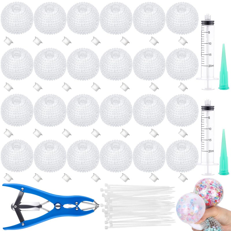 Simgoing 24 Pcs DIY Stress Ball Making Kit, Blank Stress Pressure Ball Skin Kit with Vacuum Evacuating Device & Expander Tool Make Your Own Fidget Pressure Balls for Adults (Spiky) - Image 1