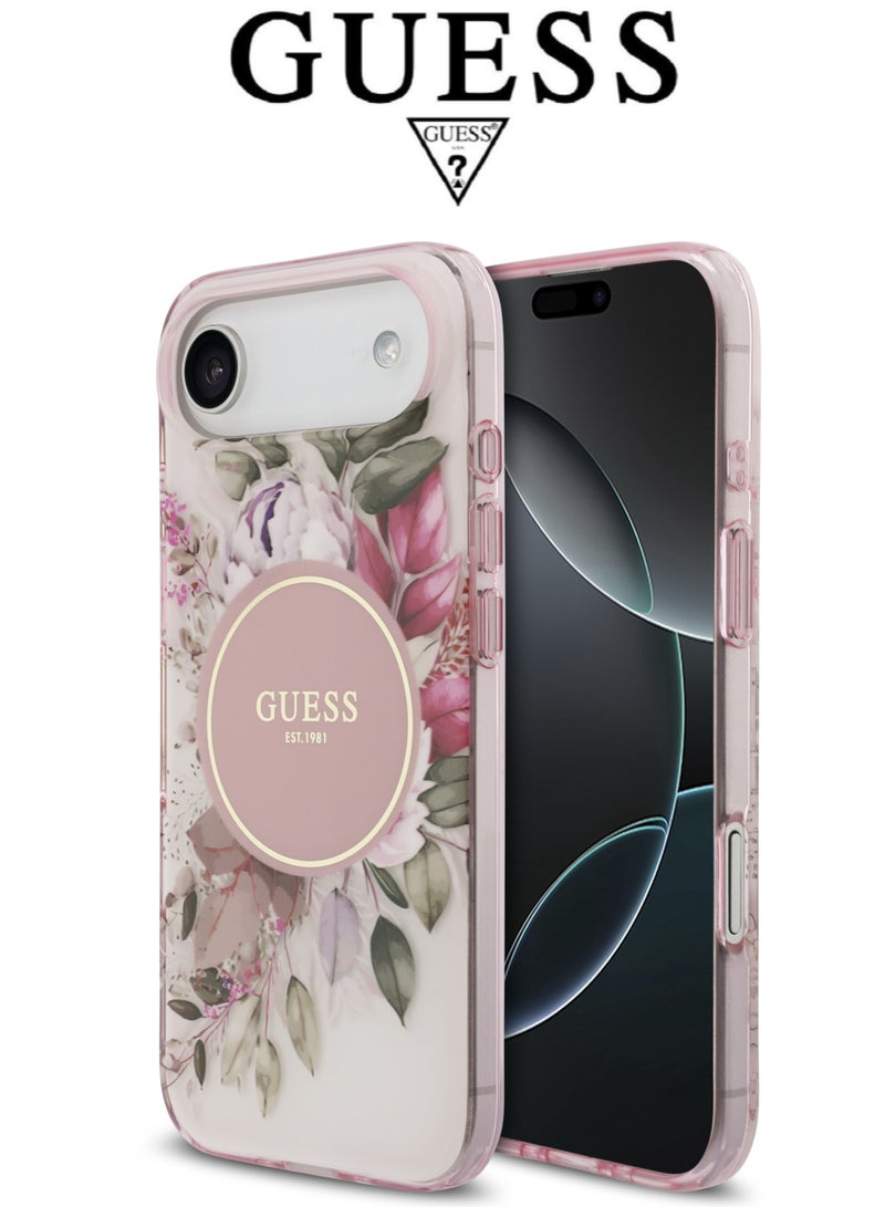 CG MOBILE iPhone 17 Air silicone PU phone case in a stylish gradient Pink and Rose design with a premium texture. iPhone 17 Air case supports MagSafe wireless charging. iphone 17 Air back cover with back protection against impacts.  French-designed, elegant iphone 17 pro cover, certified in partnership with GUESS and CG MOBILE. Pink phone case. - Image 1