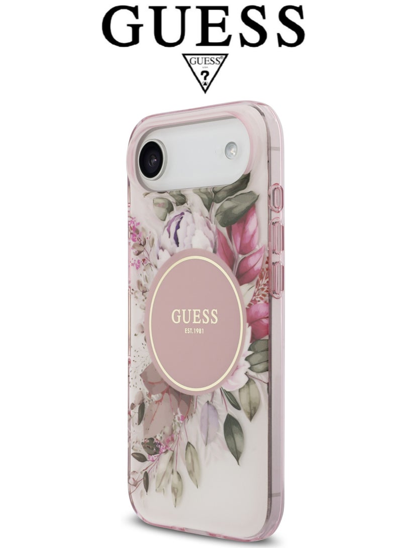 CG MOBILE iPhone 17 Air silicone PU phone case in a stylish gradient Pink and Rose design with a premium texture. iPhone 17 Air case supports MagSafe wireless charging. iphone 17 Air back cover with back protection against impacts.  French-designed, elegant iphone 17 pro cover, certified in partnership with GUESS and CG MOBILE. Pink phone case. - Image 4