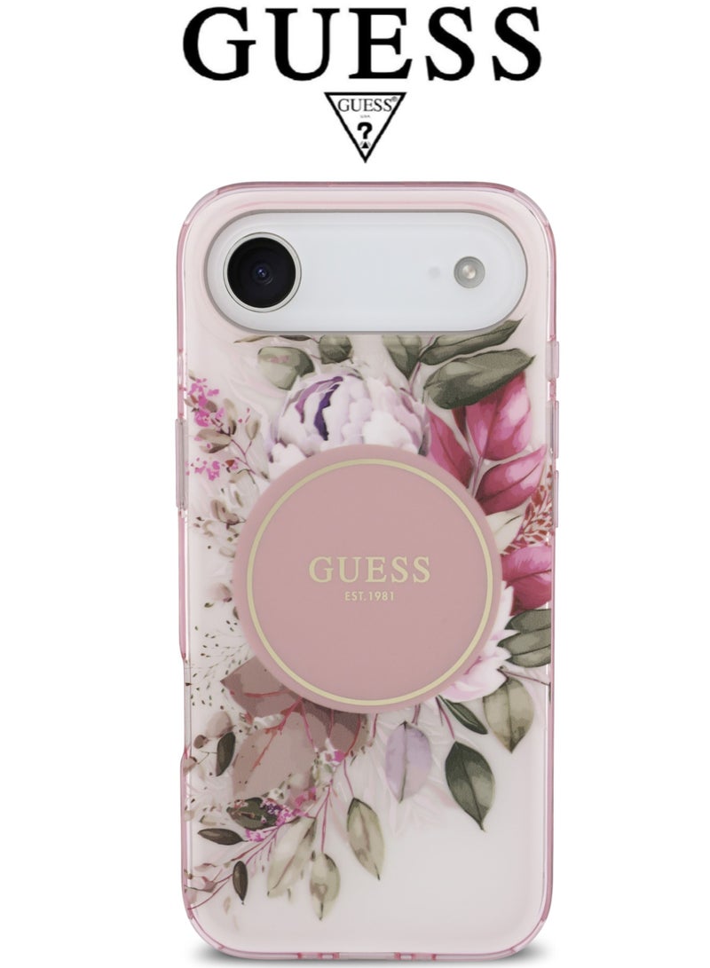 CG MOBILE iPhone 17 Air silicone PU phone case in a stylish gradient Pink and Rose design with a premium texture. iPhone 17 Air case supports MagSafe wireless charging. iphone 17 Air back cover with back protection against impacts.  French-designed, elegant iphone 17 pro cover, certified in partnership with GUESS and CG MOBILE. Pink phone case. - Image 3