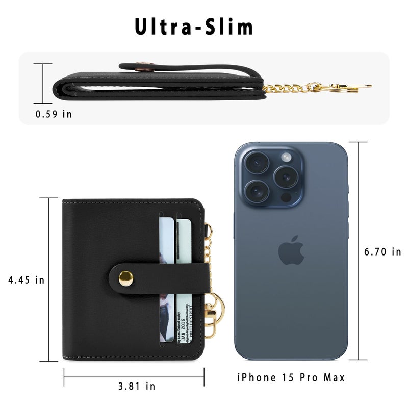 Airkit Small Wallets Woman RFID Blocking Leather Credit Card Holder - with ID Window - Card Wallets for Women - with Zipper Coin Purse - Keychain Wallet - Image 4