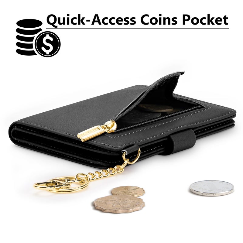 Airkit Small Wallets Woman RFID Blocking Leather Credit Card Holder - with ID Window - Card Wallets for Women - with Zipper Coin Purse - Keychain Wallet - Image 3