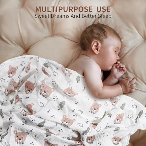 GUNTAIL Rayon from Bamboo Swaddle Blankets for Newborn,2 Pack Breathable Soft Receiving Blanket,Large 41 x 41 inches Swaddle Wrap Burping Clothes,Essentials Infant Shower Items(Christmas Bear & Green Bear) - Image 5