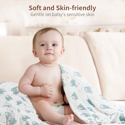 GUNTAIL Rayon from Bamboo Swaddle Blankets for Newborn,2 Pack Breathable Soft Receiving Blanket,Large 41 x 41 inches Swaddle Wrap Burping Clothes,Essentials Infant Shower Items(Christmas Bear & Green Bear) - Image 3