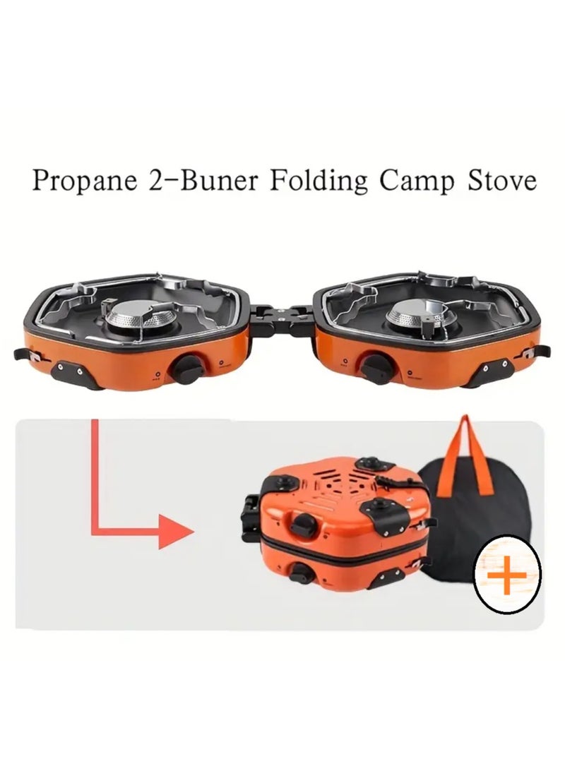 Ainawo Portable Folding Camping Outdoor Double-Burner Stove With Carrying Bag  Compact Lightweight Gas Stove For Outdoor Cooking, BBQ, Tailgating  Campfires Pressure Ignition, Camp Stove, Bbq Cooking Gear, Foldable Design, Heatresistant Material - Image 1