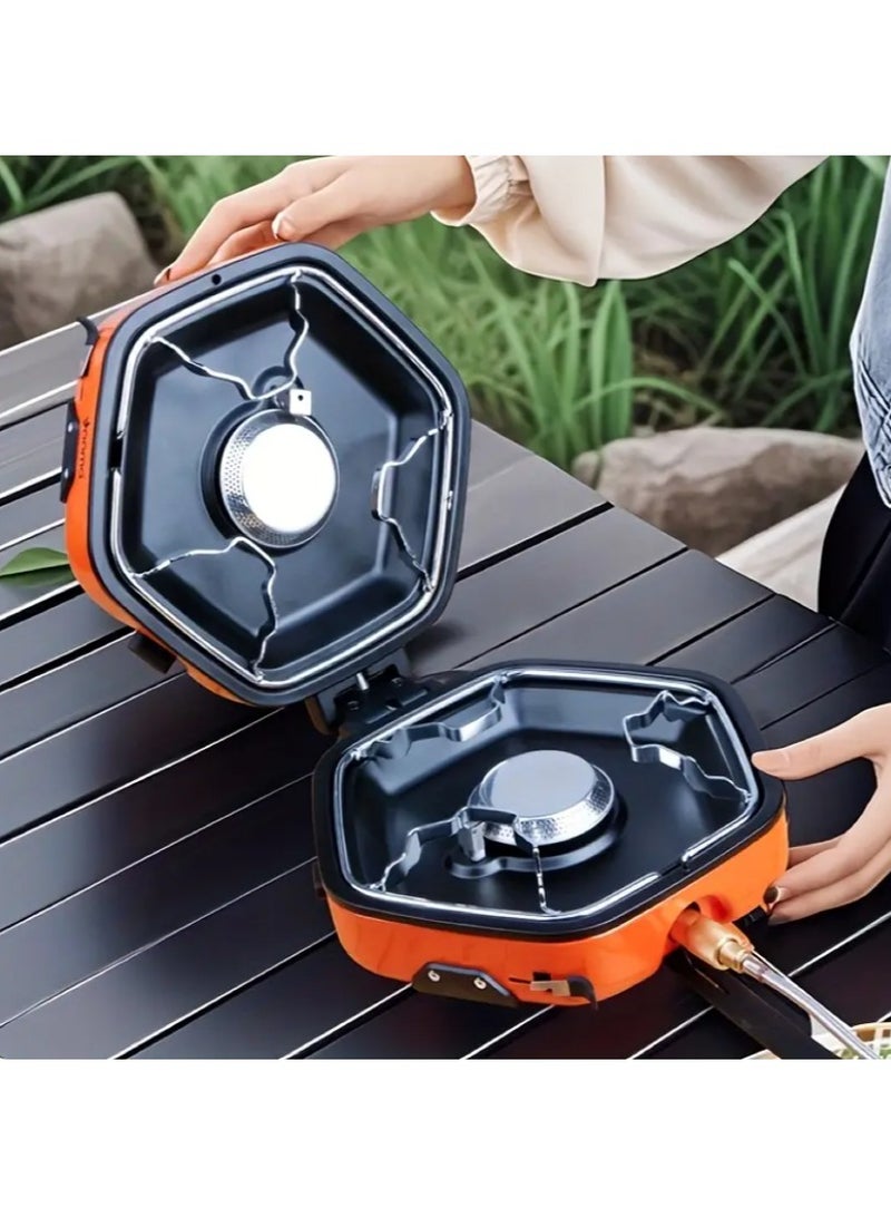 Ainawo Portable Folding Camping Outdoor Double-Burner Stove With Carrying Bag  Compact Lightweight Gas Stove For Outdoor Cooking, BBQ, Tailgating  Campfires Pressure Ignition, Camp Stove, Bbq Cooking Gear, Foldable Design, Heatresistant Material - Image 2
