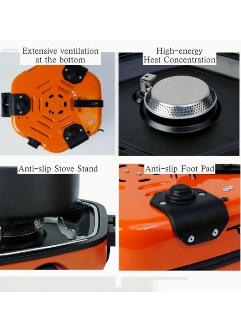 Ainawo Portable Folding Camping Outdoor Double-Burner Stove With Carrying Bag  Compact Lightweight Gas Stove For Outdoor Cooking, BBQ, Tailgating  Campfires Pressure Ignition, Camp Stove, Bbq Cooking Gear, Foldable Design, Heatresistant Material - Image 5