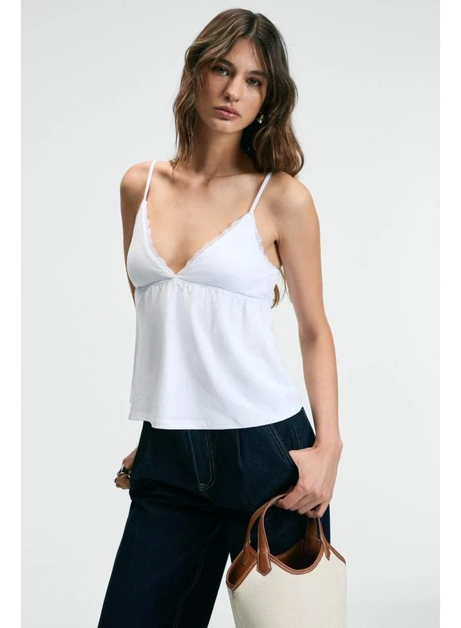 Grimelange CLARVIA Women's Triangle Bust Cup Lace-Detail Adjustable Strap White Blouse.