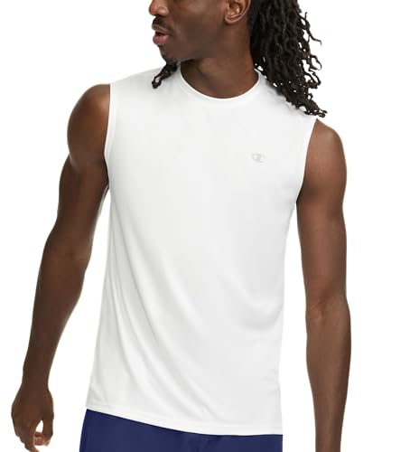 Champion Men's Athletic Muscle T-Shirt, Standard Fit, Moisture Wicking, Anti Odor, Available in Regular and Big & Tall, White, Large - Image 1
