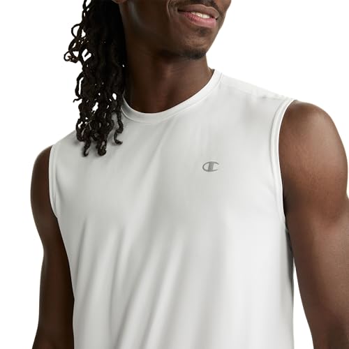 Champion Men's Athletic Muscle T-Shirt, Standard Fit, Moisture Wicking, Anti Odor, Available in Regular and Big & Tall, White, Large - Image 3