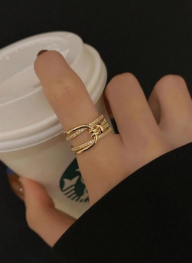 تايك تو Gold Adjustable Ring With Zircon