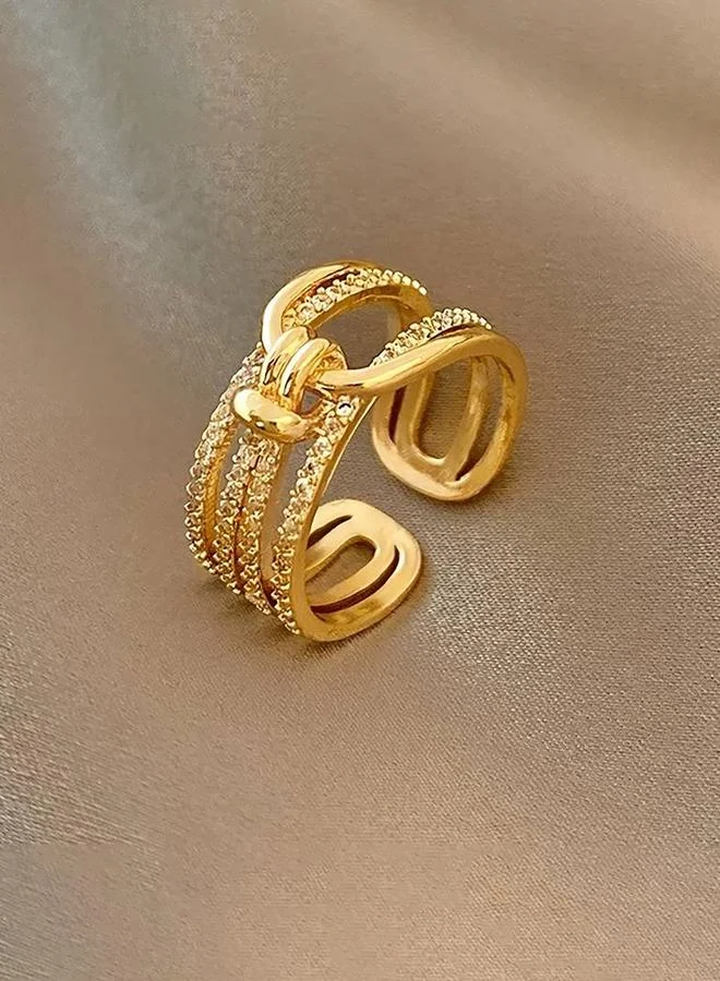 تايك تو Gold Adjustable Ring With Zircon