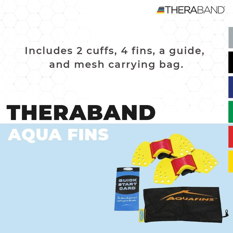 TheraBand مجموعة تمارين أكوافين من ثيراباند للتدريب بمقاومة الماء للجسم العلوي/السفلي، العلاج الطبيعي في المسبح، معدات الأيروبكس المائية، 2 زعانف، حقيبة شبكية، وتعليمات بدء سريعة للتمارين - Image 2