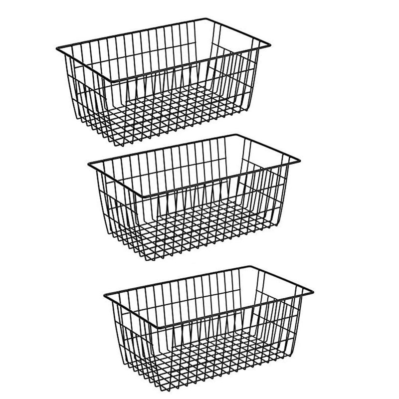 Slideep Farmhouse Metal Wire Basket, Fridge Freezer Storage Organizer Bins with Handles for Kitchen Cabinets, Pantry, Closets, Bedrooms, Bathrooms, Black 3 Pack - Image 1