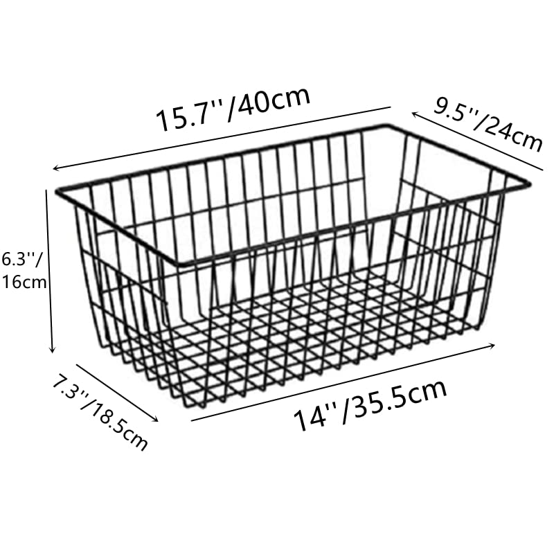 Slideep Farmhouse Metal Wire Basket, Fridge Freezer Storage Organizer Bins with Handles for Kitchen Cabinets, Pantry, Closets, Bedrooms, Bathrooms, Black 3 Pack - Image 2