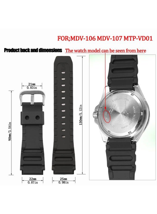 MCXGL Silicone watch strap Compatible with Casio MDV106 series AMW320R AMW320D outdoor sports watch band 22mm unisex wristband (Silvery buckle) - Image 2