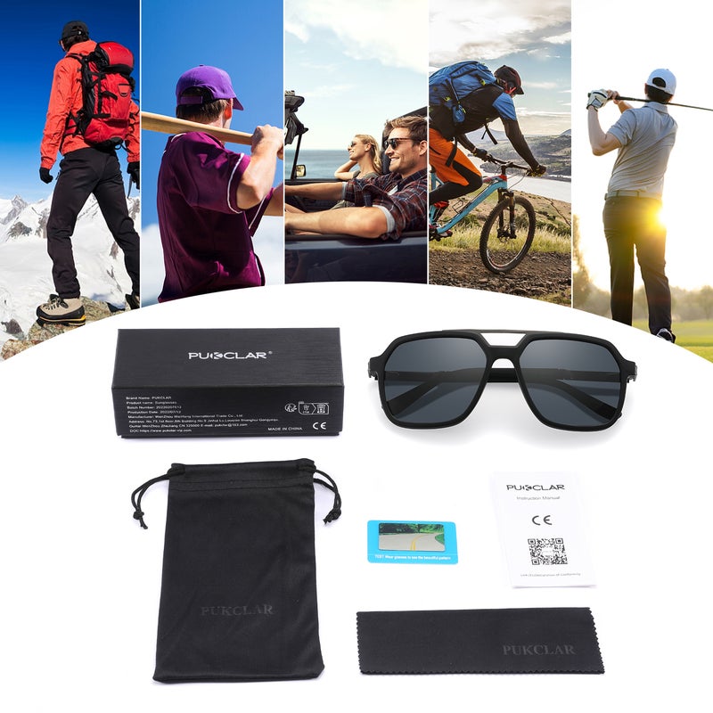 PUKCLAR Men's Polarized Sunglasses with TR90 Frame and Metal Bridge – Lightweight Design, UV400 Protection, Includes Polarization Test Card, Cleaning Cloth, Storage Case, and User Manual - Image 4