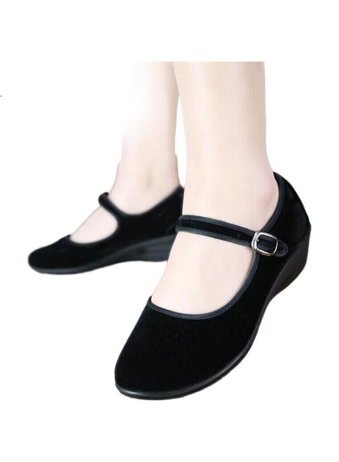 BUSHEYUAN Women'S Flat Hotel Black Work Uniform Waiter Restaurant Hotel Etiquette Dance Single Old Beijing Cloth Shoes 2W10, Size 38 - Image 1