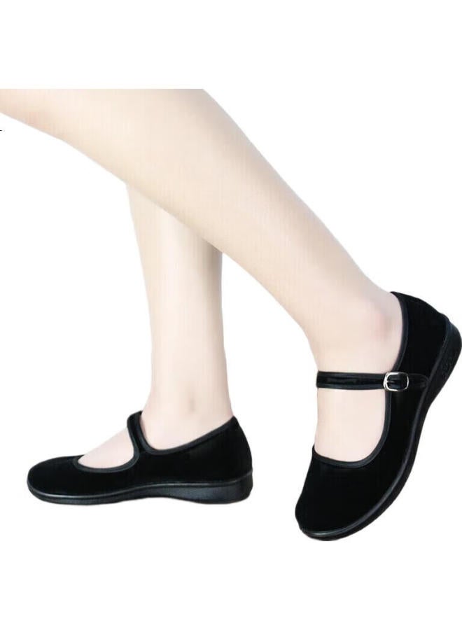 BUSHEYUAN Women'S Flat Hotel Black Work Uniform Waiter Restaurant Hotel Etiquette Dance Single Old Beijing Cloth Shoes 2W10, Size 38 - Image 2