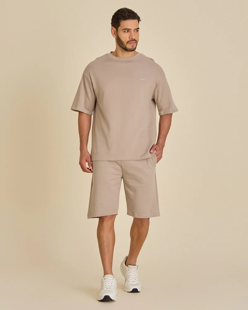 Redtag Men Grey Pleated Interlock Shorts