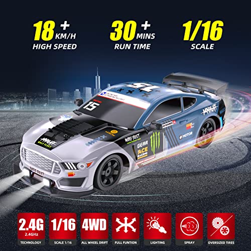 Sakeye RC Drift Car Remote Control Cars for Adults 116 24GHz RC Drifting Car 4WD Drift RC Cars with Spray LED Lights and Drifting Tires Toy Cars for Boys Kids - Image 5