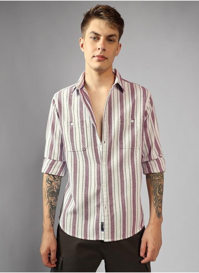 Dennis Lingo Multi Colour Relaxed Fit Cot/Poly Waffle Stripes Shirt – Comfortable and Trendy  - Image 1