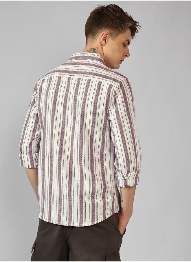 Dennis Lingo Multi Colour Relaxed Fit Cot/Poly Waffle Stripes Shirt – Comfortable and Trendy  - Image 3